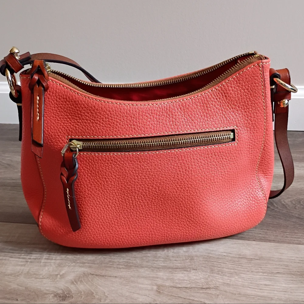Dooney & Bourke Womens Kiley Orange Peach Pebbled Leather Red Liner Hobo Handbag